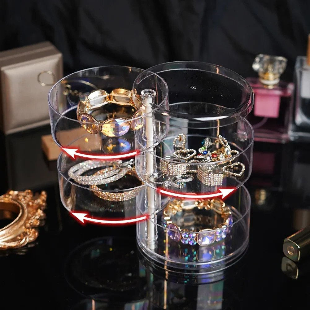 1Pc Stylish Large Capacity 2/3/4/5 Layers Rotating Jewelry Storage Box For Women Transparent Desktop Organizer Dust-proof Hair 250428