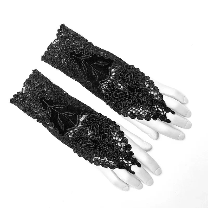 PUNK RAVE Womens Gothic Gorgeous Lace Flower Type Gloves Love Decal Party Club Elegant Women Black Accessories 250420