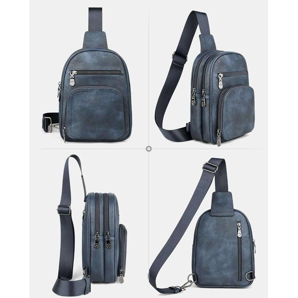FADEON Women Bags Designer Crossbody Bag, PU Leather Sling Purse Multi-Pocket Packs with Card Slot Suede Blue