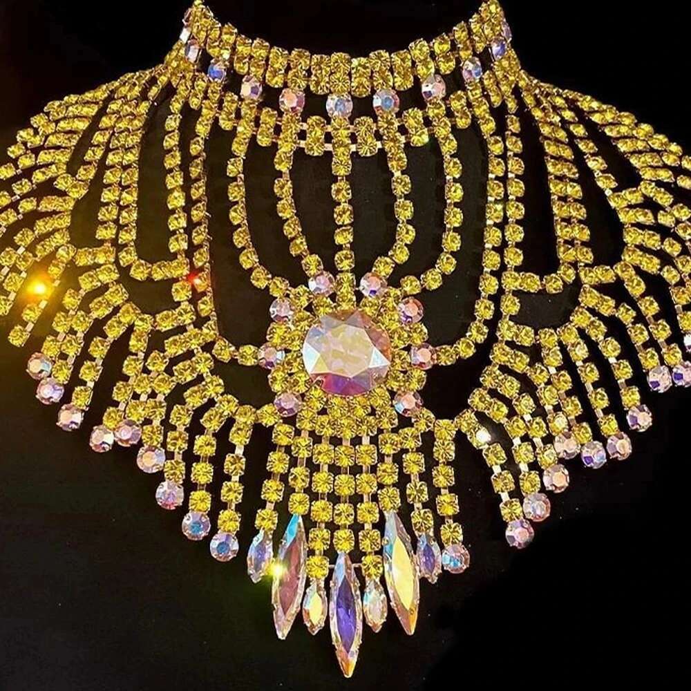 Stonefans Exaggerated Yellow Rhinestone Necklace Ring Set For Women Summer Accessories Bridal Jewelry Sets Wedding High Quality