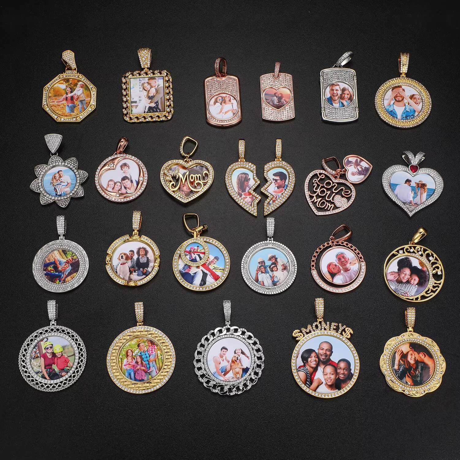 2022 Trend Custom Round Gold Iced Out Pendants Hip Hop Necklace Custom Photo Locket Picture Pendant Photo Pendant