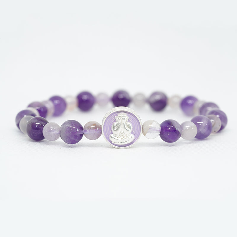 Purple Crystal Protection Bracelet with Sterling Silver Charm - Spiritual Jewelry for Stress Relief & Inner Peace