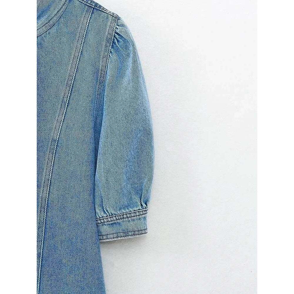 2025 Women Blouse Fashion New Bowtie Neckline Denim Shirt Casual Loose Fitting Long Sleeves Woman Blouses And Shirts Top