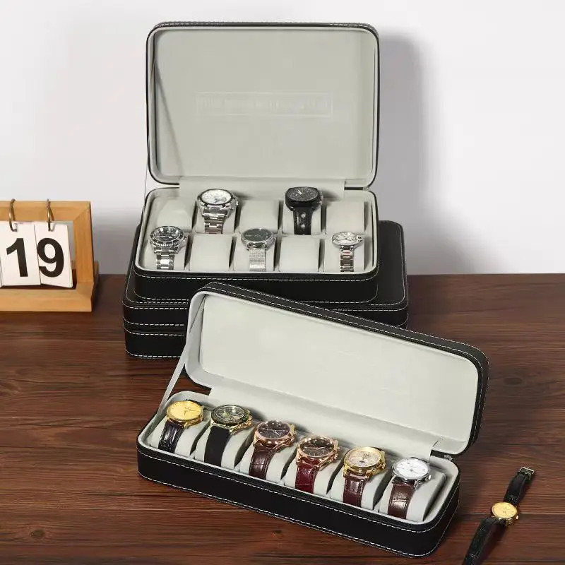 4/6/8/10/12 slot portable leather watch box perfect organizer for your watch jewelry storage box zipper easy to carry mens watch Roxes 250430