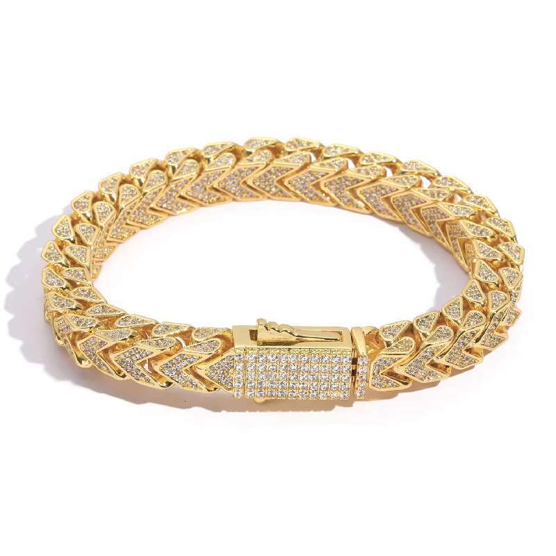 New Hip Hop 8mmV-shaped Chain Front and Back Chain 4-sided Zircon Reversible Pattern Mens Bracelet