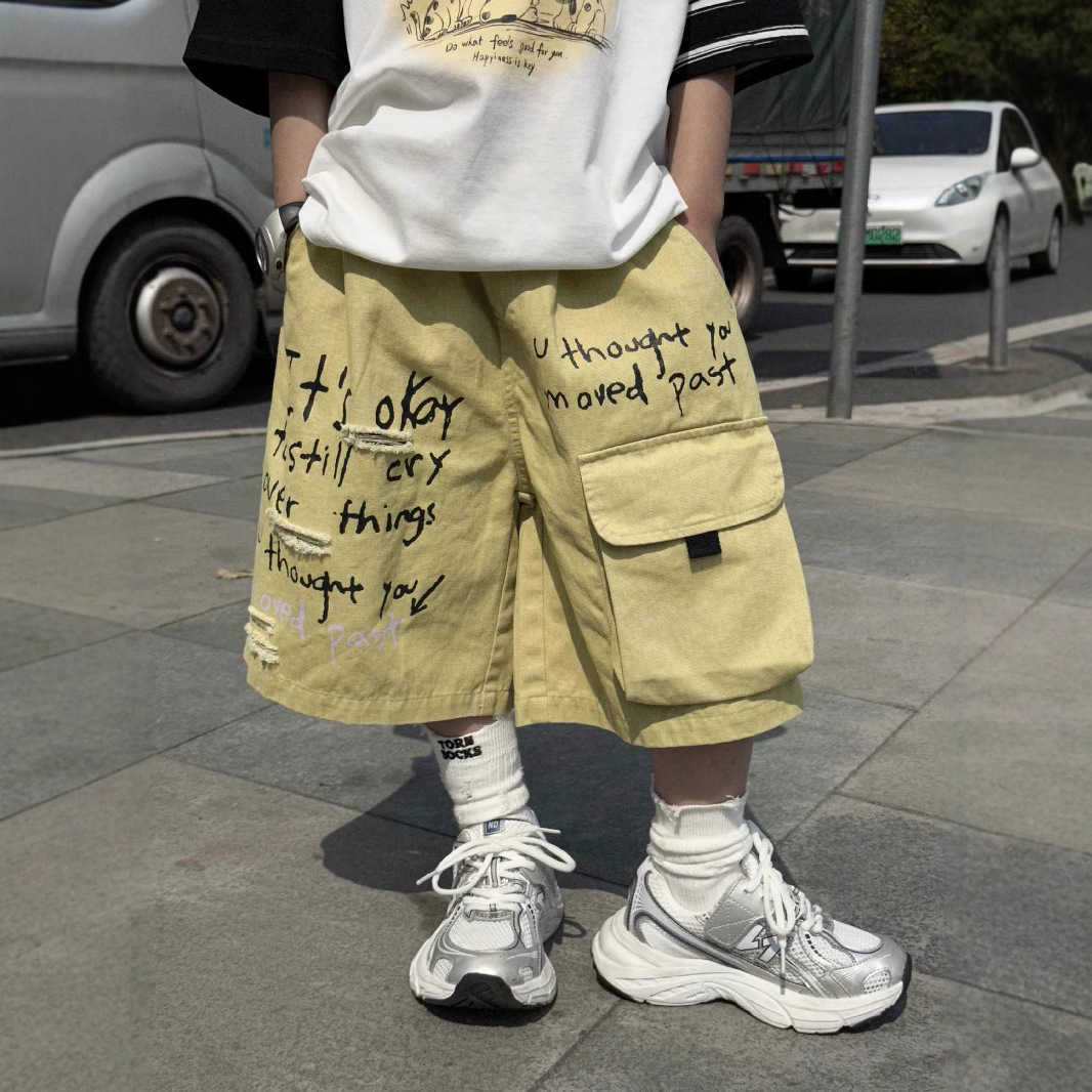 Childrens Pants Mens Summer Childrens Clothing Boys Shorts Thin Summer Workwear Pants Loose Korean Version Versatile Mens and Womens Pants Y250430MKS9