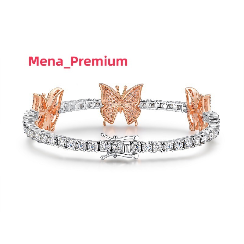 DE Butterfly Moissanite 925 Silver Tennis Chain Hip Hop Women Men Moissanite Tennis Bracelet Tarnish Free Butterfly Tennis Chain