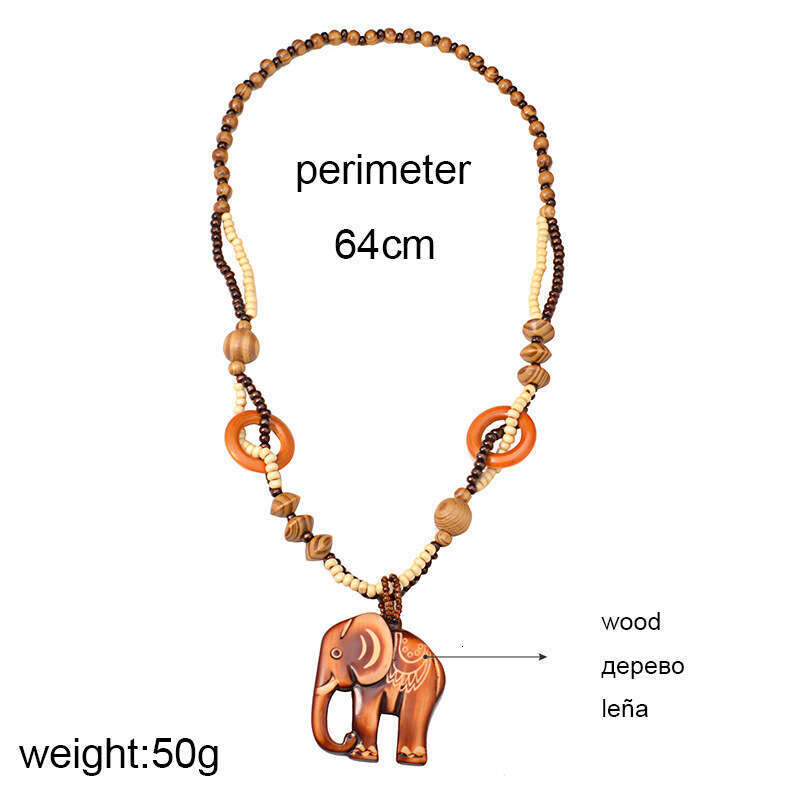 Bohemian Fashion Ethnic Style Long Necklace, Wooden Elephant Pendant, Sweater Chain, Men's And Women's Accessories