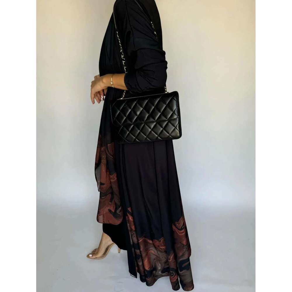 Middle Eastern Loose Open Front Abaya Muslim Full Sleeve Printed Abayas Turkey Kaftans Women Jilbabs Islamic Maxi Dresses