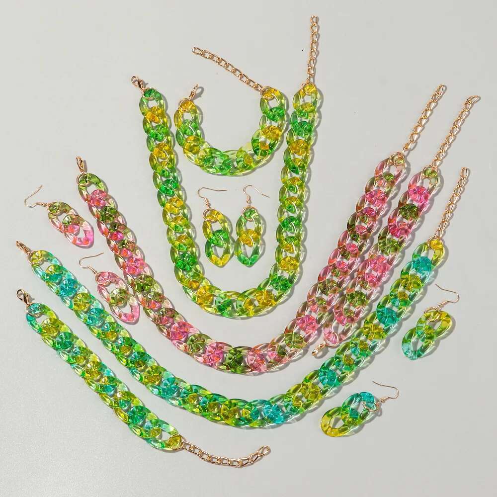 New Fashion Acrylic Color Transparent Gradient Chain Necklace Set For Women Colorful Necklaces 2024 Accessories Jewelry