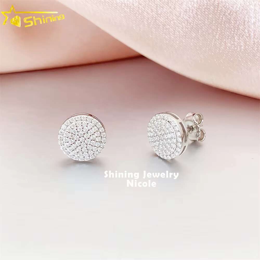 High Quality Pass Diamond Tester Iced Out 5 Rows Hip Hop Men 925 Silver Moissanite Stud Earrings
