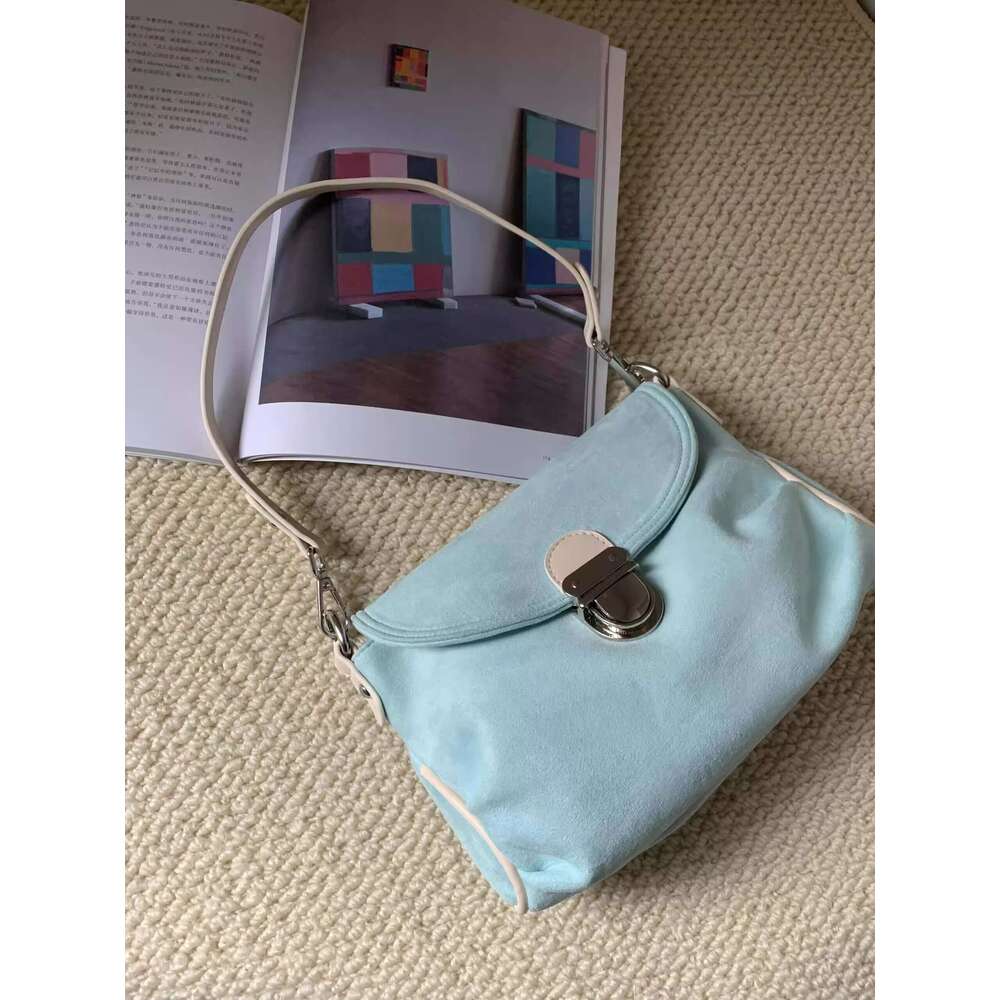 2025 new cool shoulder niche imitation suede underarm women's mint blue-green crossbody bag women