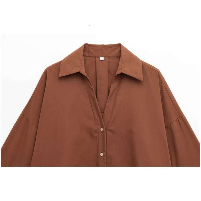 Women Wide Sleeved Shirt Spring Casual Poplin Button V Neck Women's Simple Lady Asymmetric Hem Shirts & Blouses
