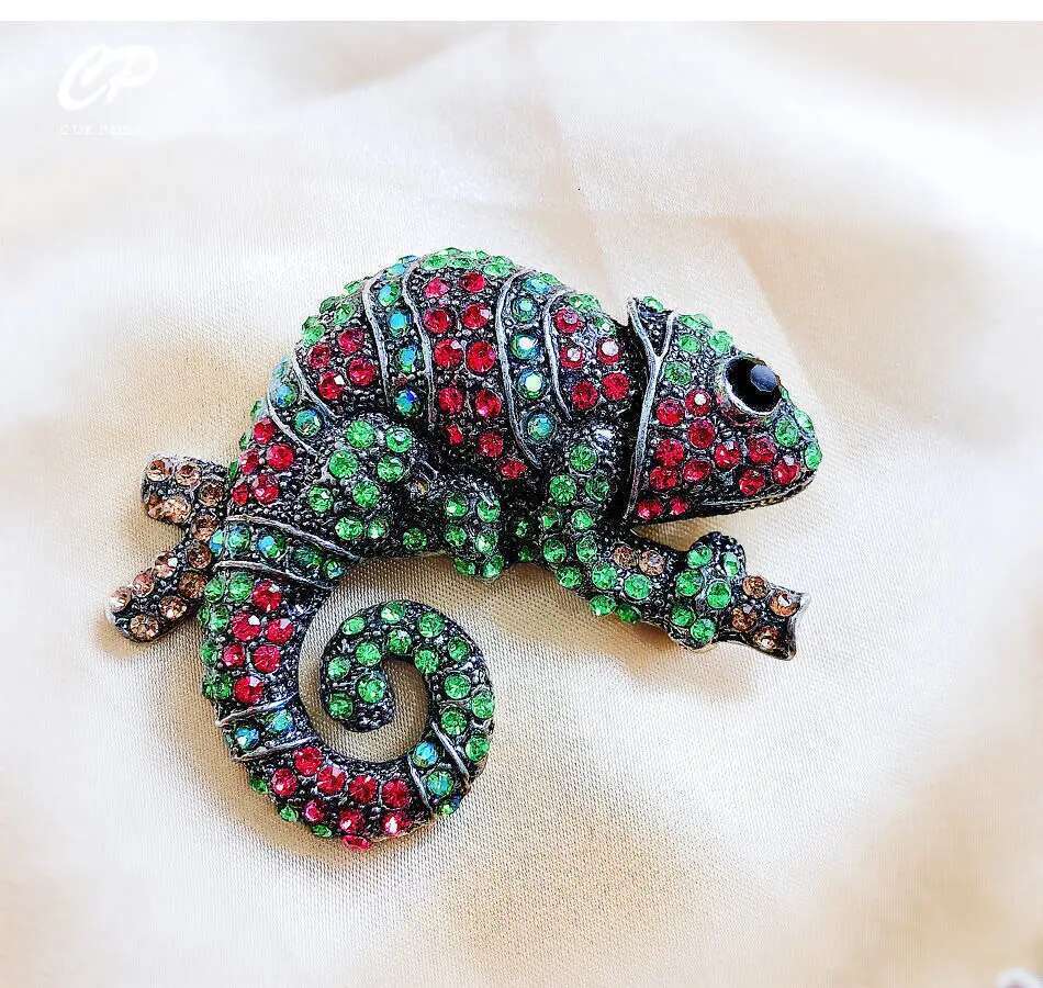Personality Creative Alloy Rhinestone Chameleon Brooch High-End Wild Animal Pin Fashion Insect Jewelry Corsage