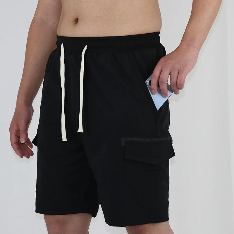 Mens summer plus loose elastic waist casual cargo tactical shorts suitable for outdoor jogging 250425