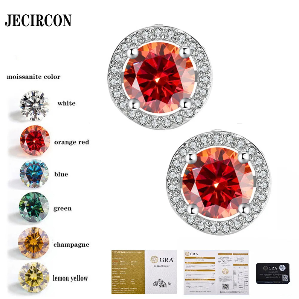 JECIRCON 1ct Multicolor Round Stud Earrings Simple Wedding Party Jewelry S925 Sterling Silver Versatile Accessories 250420