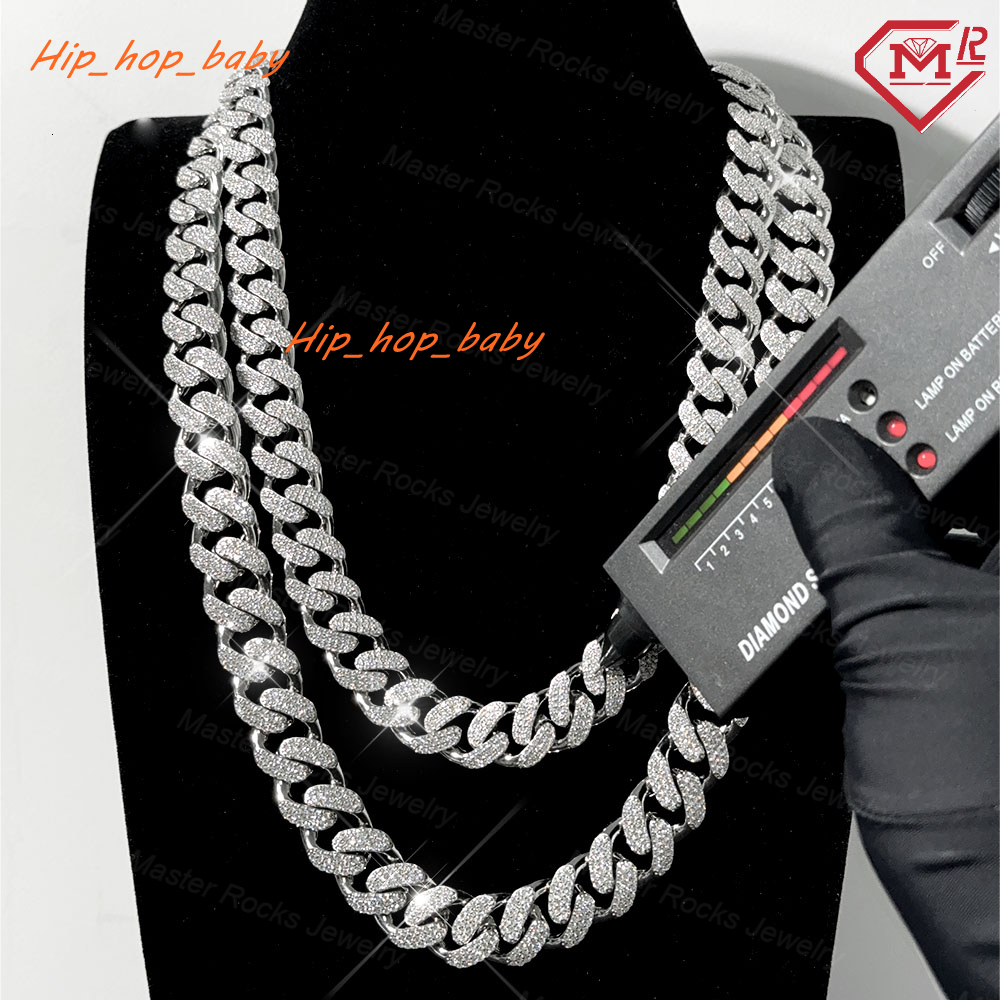 Hiphop Stock Moissanite Cuban Link Chain 15mm 18mm 925 Silver Iced Out Moissanite Cuban Chain