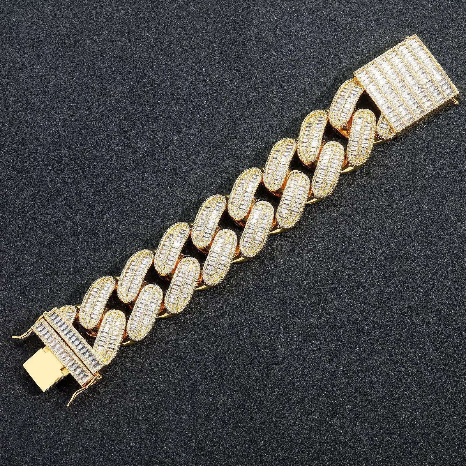 BES 40MM Men Hip Hop Jewelry Cuban Chain Bracelet Gold Plated Iced Out Cz Prong Cuban Link Chain Bracelet Diamond Cuban Chain