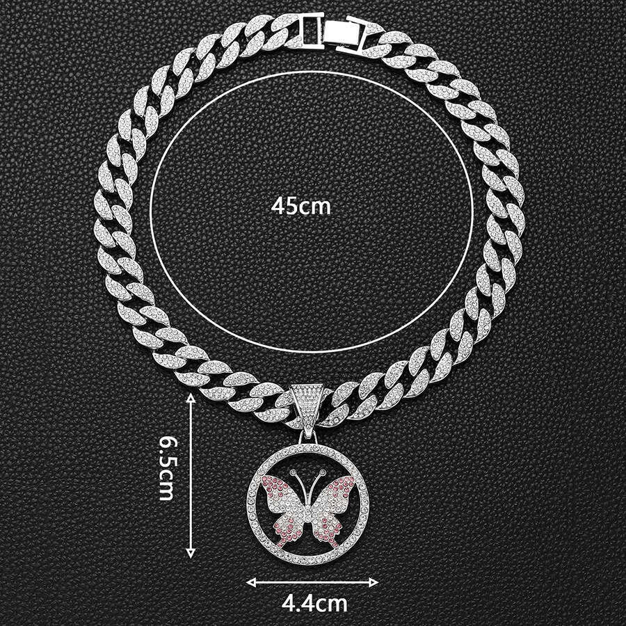 Hot Selling Hip Hop Accessories Full Dia Butterfly Pendant Fashionable Unisex Necklace