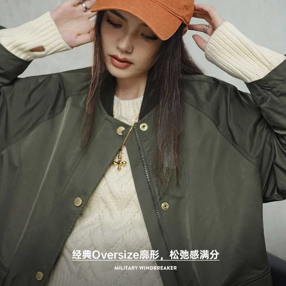 Maden Retro Olive Green Mid-length Trench Loose Fit with Flap Pockets Versatile Spliced Coat for Women's Spring and Autumn