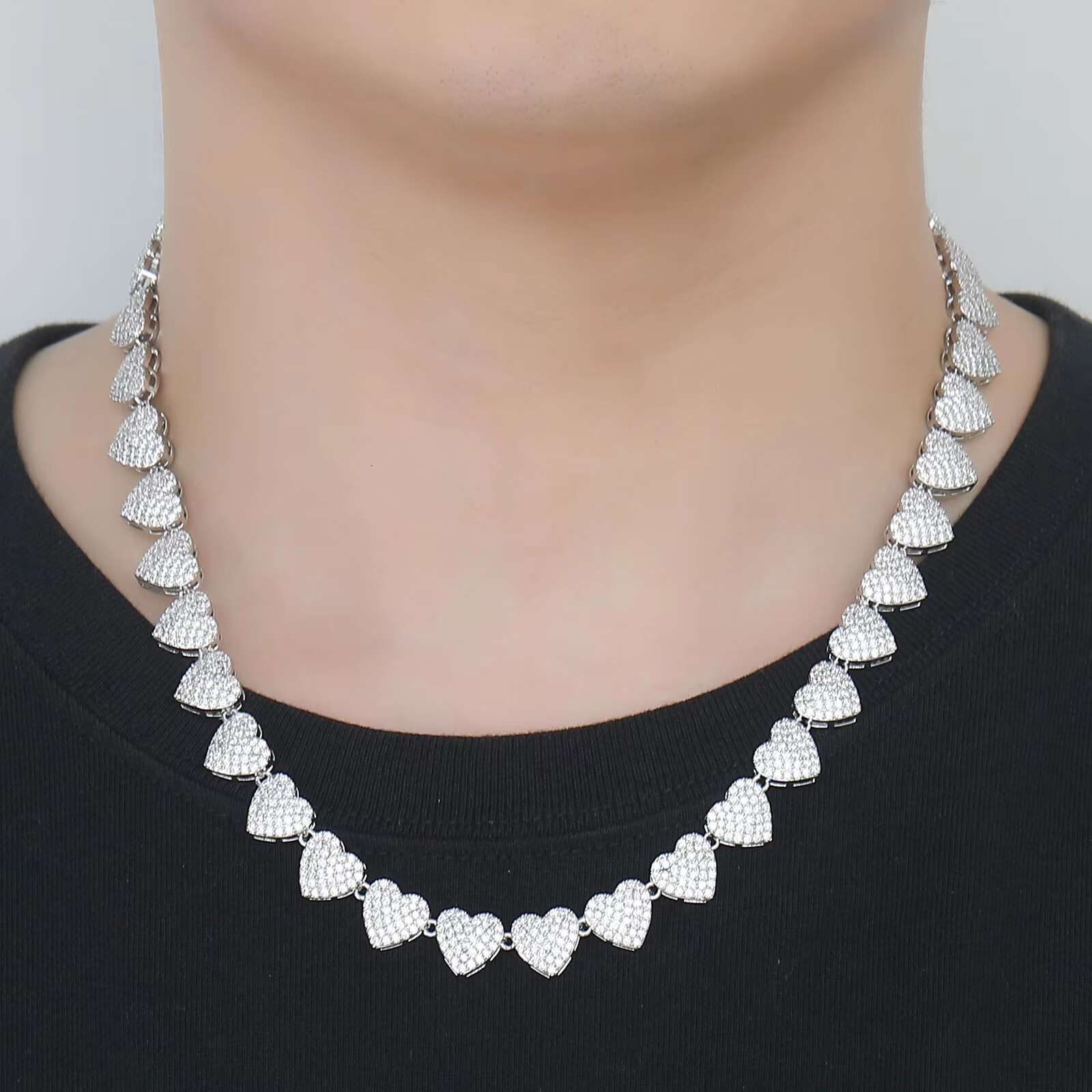 Hip Hop Jewelry High Quality 10mm 5A Zircon Diamond Iced Out Buguette Heart Tennis Chain Womens Necklace