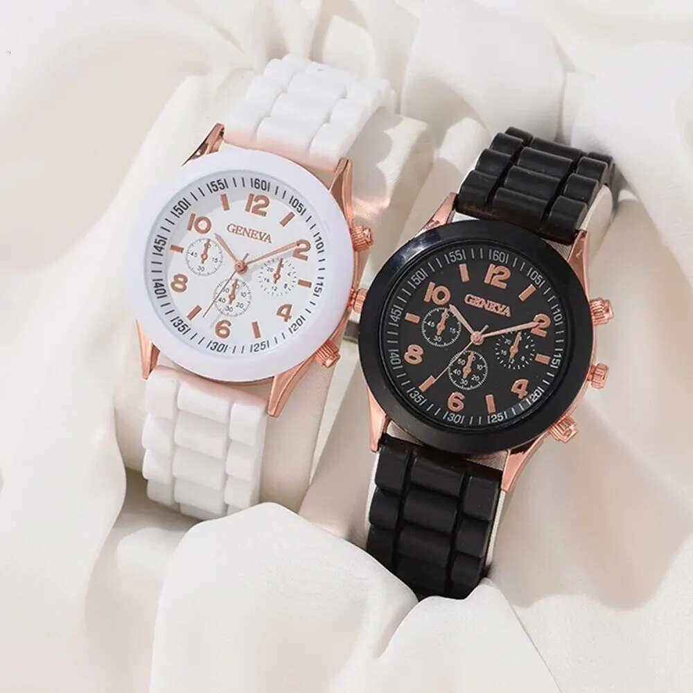 2Pcs Women's Set Fashion Elegant Alloy Wristwatch Silicone Strap Couple Watch Men Quartz Holiday Gifts