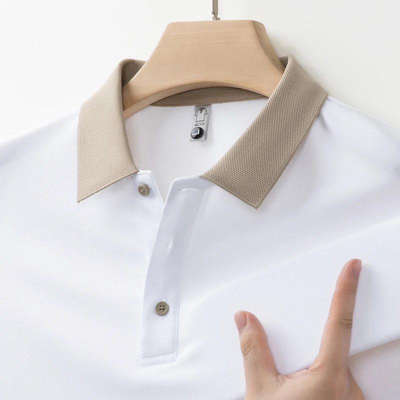 High quality lapel T-shirt solid color high-end casual mens short sleeved polo shirt top 250428