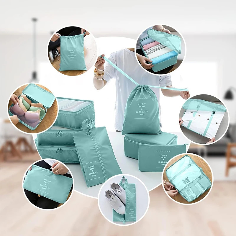 Travel storage bag set of 10 pieces portable large capacity travel storage bag for bathroom cosmetics and clothing storage bags 250430