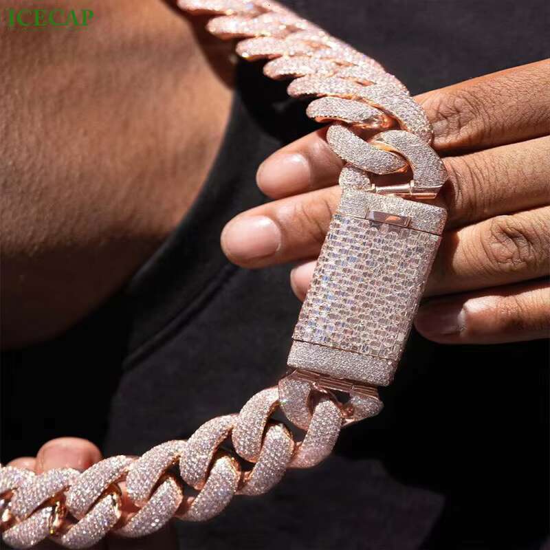 Fashion Jewelry Cuban Link Chain Rose Gold Collar 18mm VVS Diamond Necklace Iced Out Moissanite Cuban Link Chain for Men