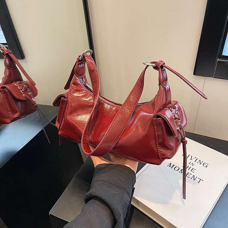Punk Style Shoulder Y K Hobo Handbags Adjustable Strap Clutch Purse PU Leather Underarm Bag For Women Bag