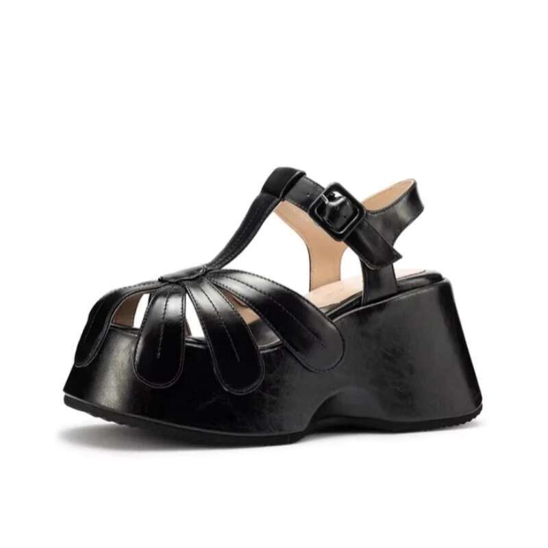 Hollow Flower Denim Mixed Colors Black Simple Commuter Sandals Roman Women Thick Platform Shoes