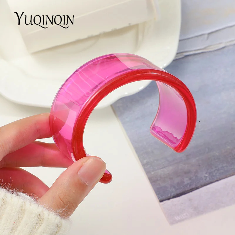 Colorful Transparent Charm Bracelet for Women Wide Indian Open Bracelet for Women Acrylic Fashion Jewelry 250425