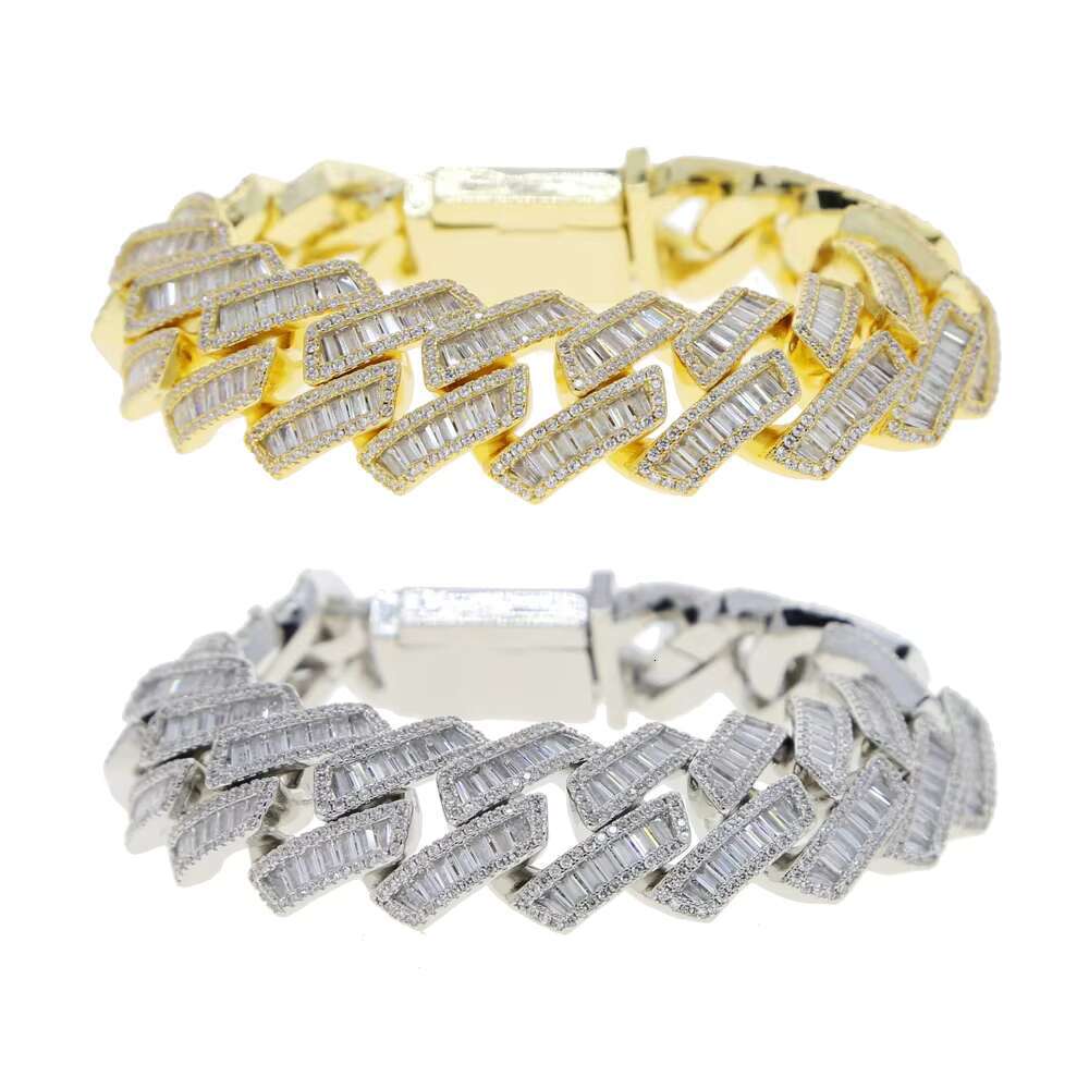 Iced Out Bling 19mm Rectangle CZ Heavy Chunky Cuban Link Chain Bracelet Silver Plated Zircon Big Bracelets Hip Hop Men Jewelry