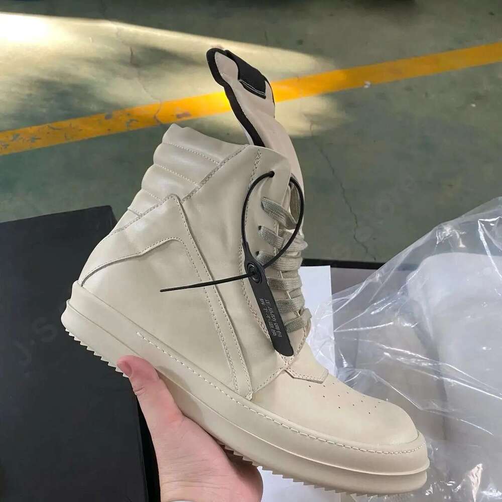 Brand Men Sneaker Ricks High Top Women Casual Shoe Ivory White Cowhide Ankle Boot Zip Flat Leather Shoes
