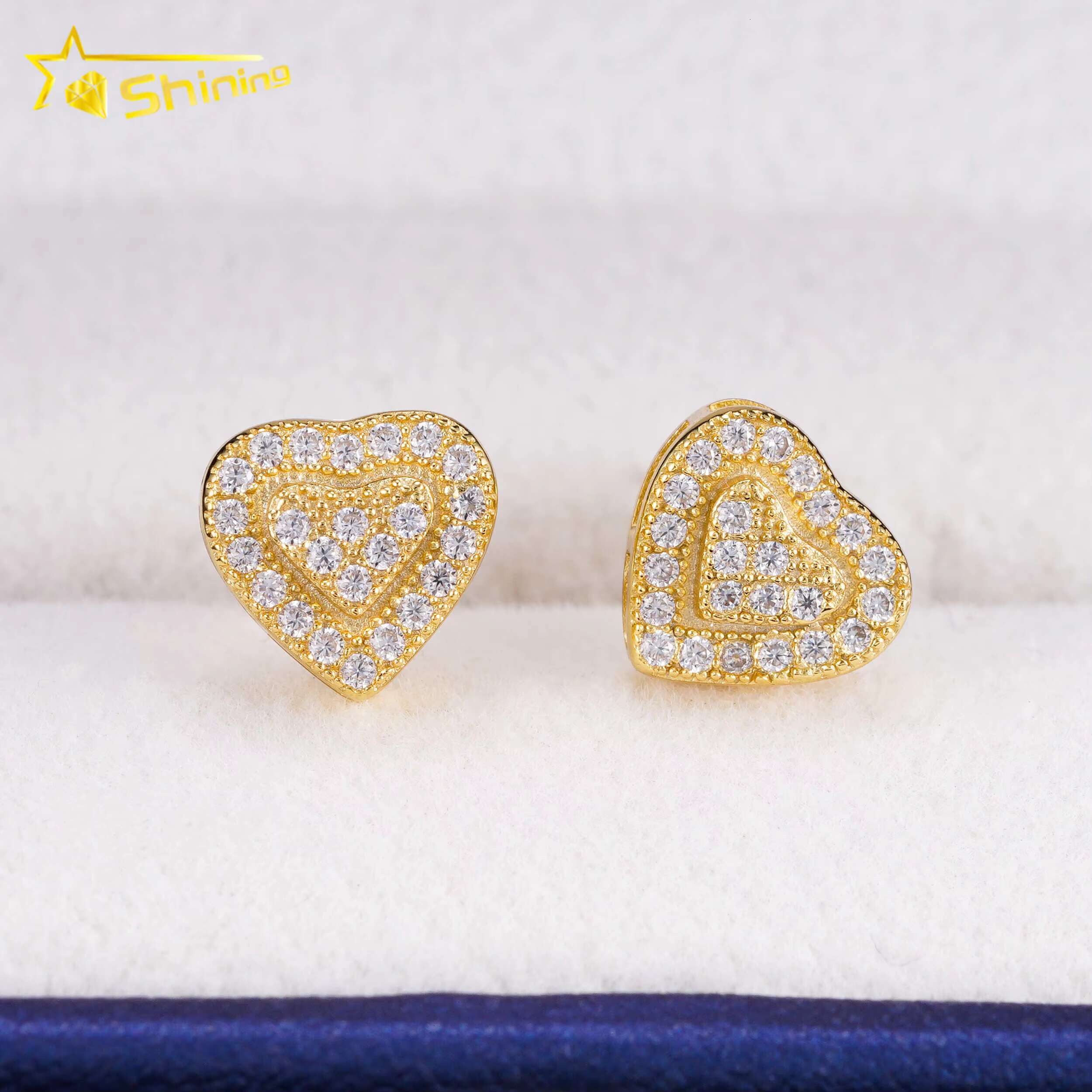 Dropshipping GRA Moissanite Earring S925 14K Gold Plated Heart Shape Stud Screw Back Hot Sale Fashion Earring Jewelry