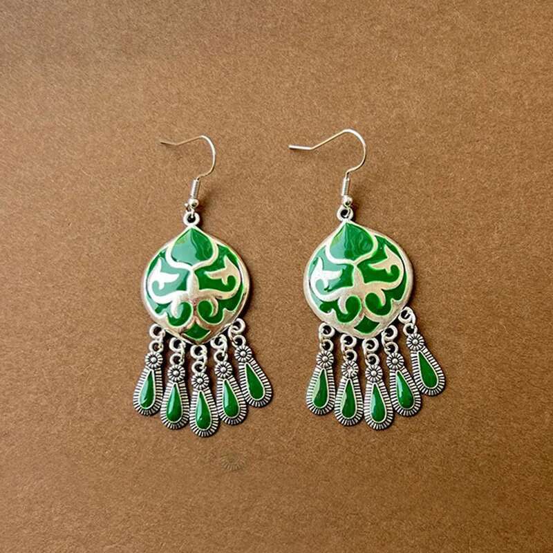 Green Natural Style Water Drop Feather Earrings For Women Vintage Boho Long Rhinestone Crystal Dangle Earring Vacation Jewelry