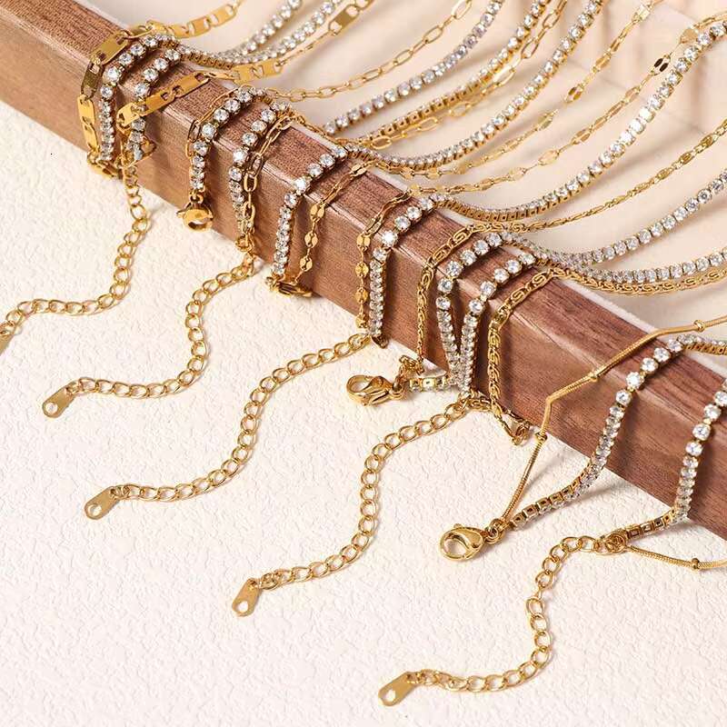 Fashionable 18K Gold PVD Stainless Steel Necklace Double Layer Tennis Box Chain Full Zircon Classic Hexagon Shape Gift