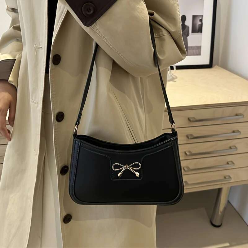 Solid Color Bowknot Shoulder Elegant Small Square Suitable For Women Handbags, Zipper Closure,Fashion Underarm Bag,