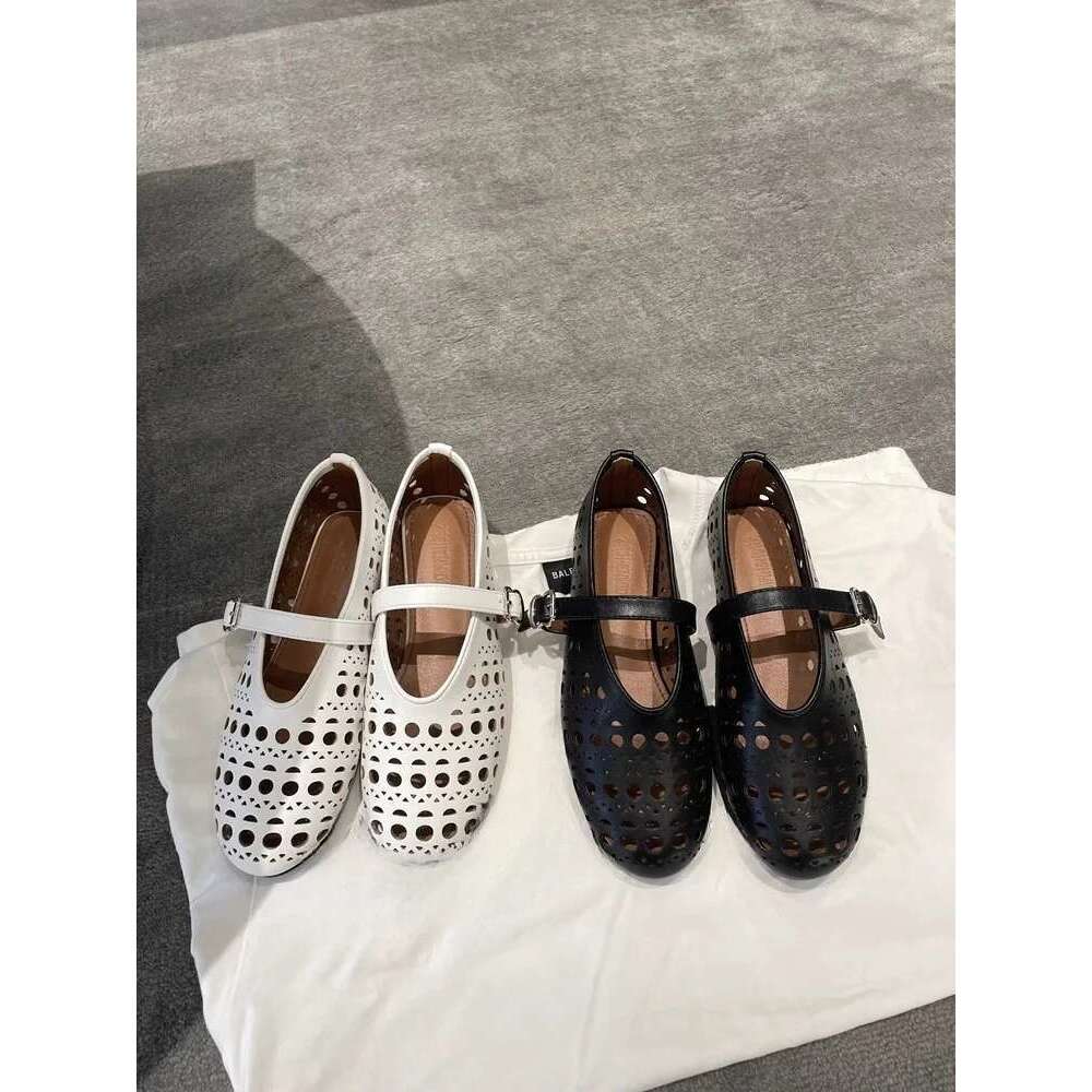 High Quality Round Toe Flat Ballet Women Air Mesh Hollow Outs Loafers Buckle Strap Casual Shoes