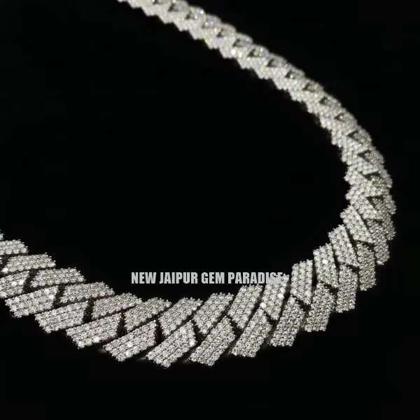 925 Sterling Silver Mens Moissanite Diamond Necklace 20mm Cuban Link VVS1 Quality White Gold Plated