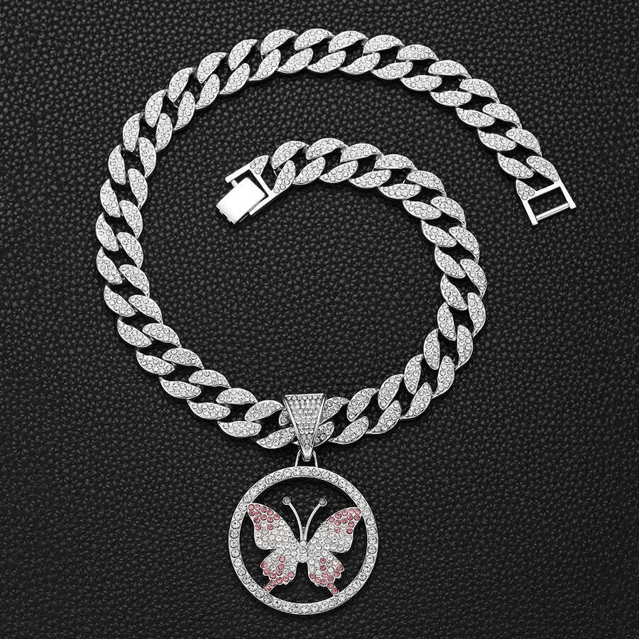 Hot Selling Hip Hop Accessories Full Dia Butterfly Pendant Fashionable Unisex Necklace