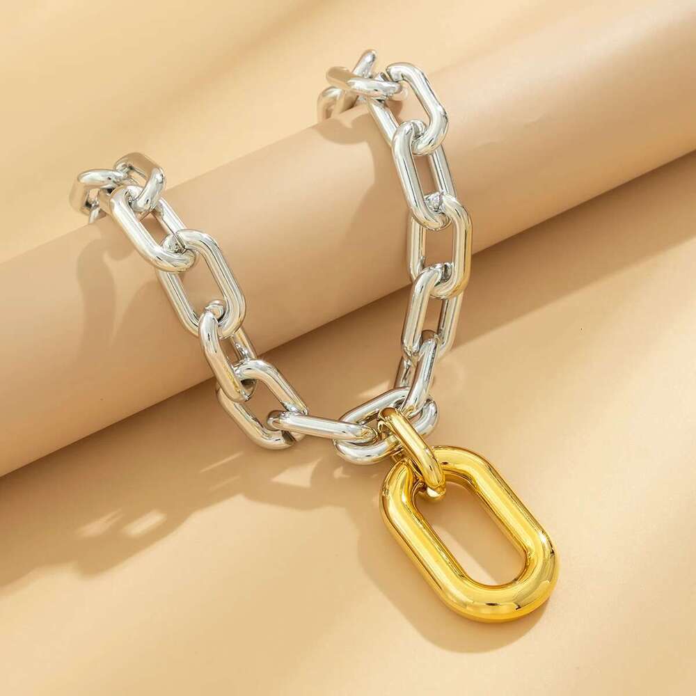 Thick Chains With Big Elliptical Pendant Necklace For Women Trendy Charms Ladies Collar On Neck Accessories 2023 Fashion Jewelry
