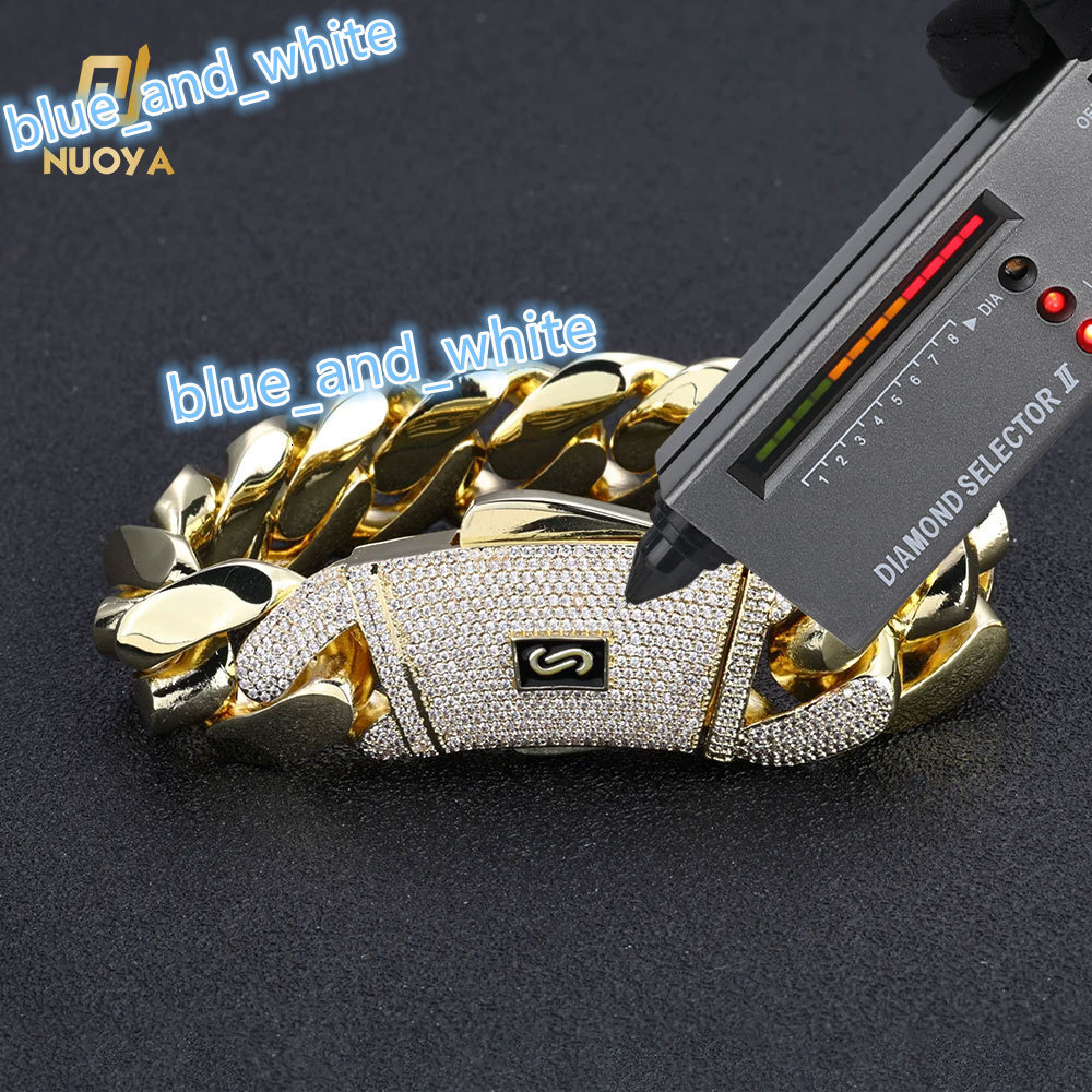 NUOYA Luxury Monaco Style Cuban Link Chain 925 Silver Smooth Cuban Bracelet Iced Out VVS Moissanite Cuban Bracelet Fine Jewelry