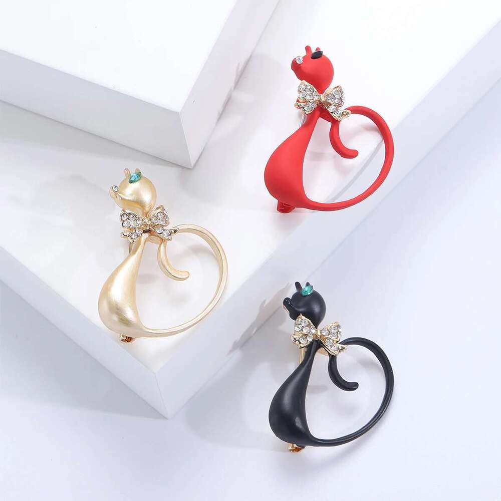 Enamel Cat Brooches For Women Unisex Rhinestone Animal Pins Banquet Party Backpack Gifts Jewelry Accessories