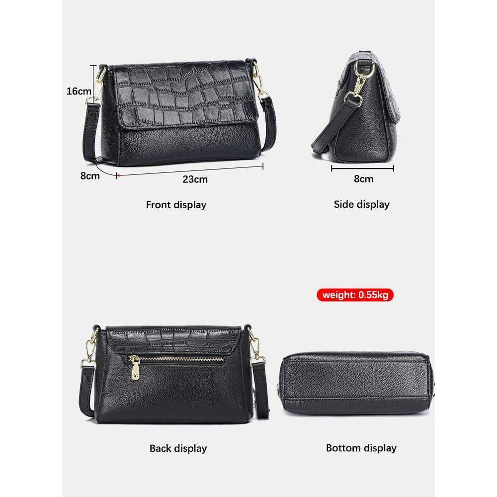 Zency Women Simple Fashion Leather Handbag Shoulder Bag Black Red Crossbody For Cell Phone Pockets Alligator Pattern Pouch Purse