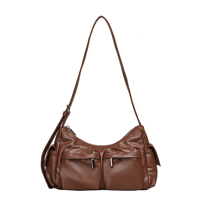 designer bag Multi pocket underarm simple texture soft leather single shoulder women's bag versatile and fashionable pleated crossbody bag