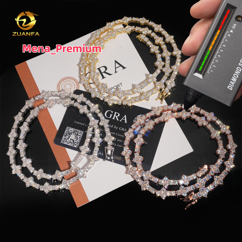 Designer necklace 3mm 4mm Mini Cross Hip Hop Jewelry Moissanite Tennis Chain Bracelet 925 Silver Iced Out Tennis Chain Necklace for Men and Women