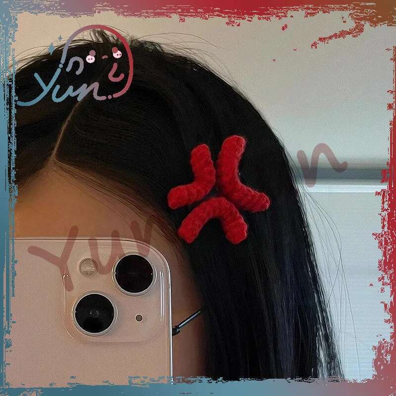 Break Two-Dimensional Angry Creative Funny Hairpin Handmade Crocheted Wool Hair Accessory Cute Side Bangs Clip