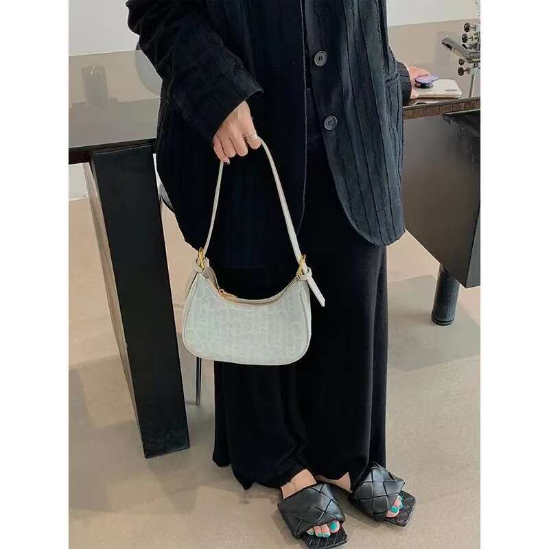 Stylish Casual Underarm Letter Embroidery Baguette Bag, Women's Everyday Shoulder Bag & Purse