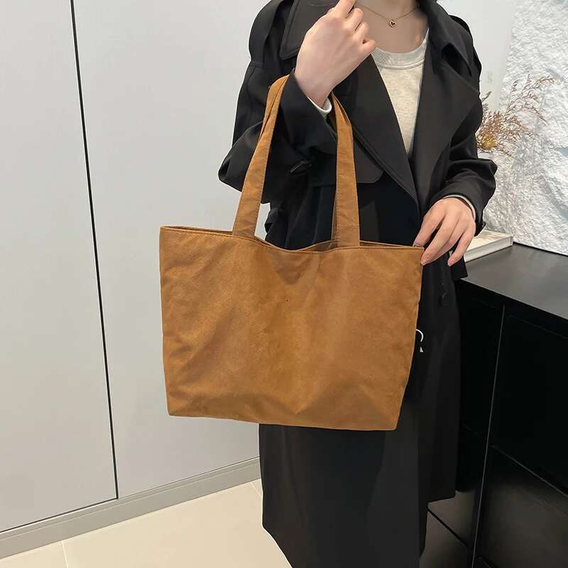 Frosted Vintage Women S Large Capacity Shoulder Bag Solid Color Simple Casual Commuter Bags Autumn Retro Shopper Totes Bag